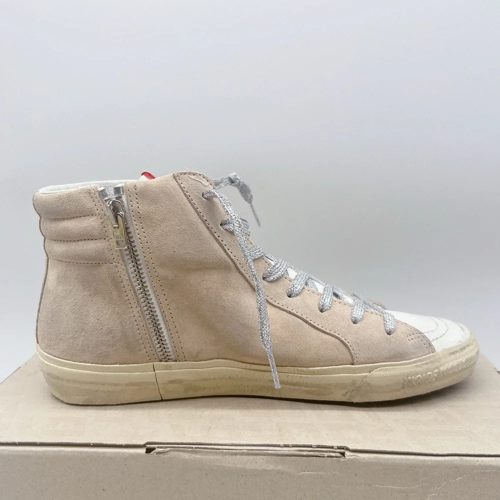 Golden Goose Slide High Top Glitter Distressed Sneakers Pink White Suede EU 39 - Picture 8 of 14